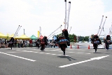 島根での全国高総文祭出演を目前に控え、勇壮な舞を市民に披露した、大東高校の「行山流鹿踊り」