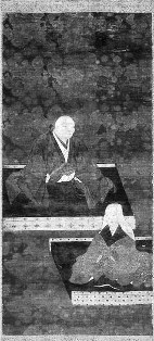 畳に座る僧形の男女、葛西清重夫妻の肖像（個人蔵）