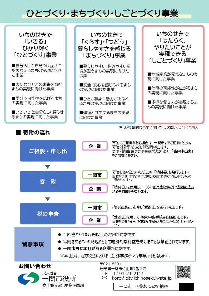 一関市企業版ふるさと納税PRチラシ（裏）