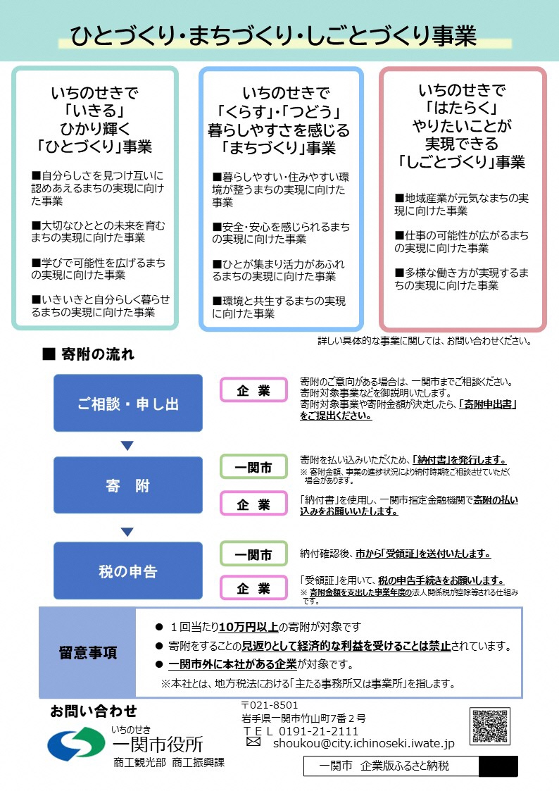 一関市企業版ふるさと納税PRチラシ（裏）