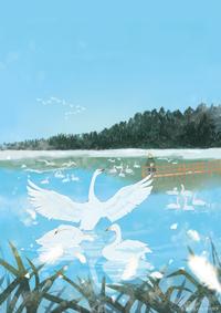 議会だより いちのせき 第83号「蒲沢堤のハクチョウ」表紙イラスト