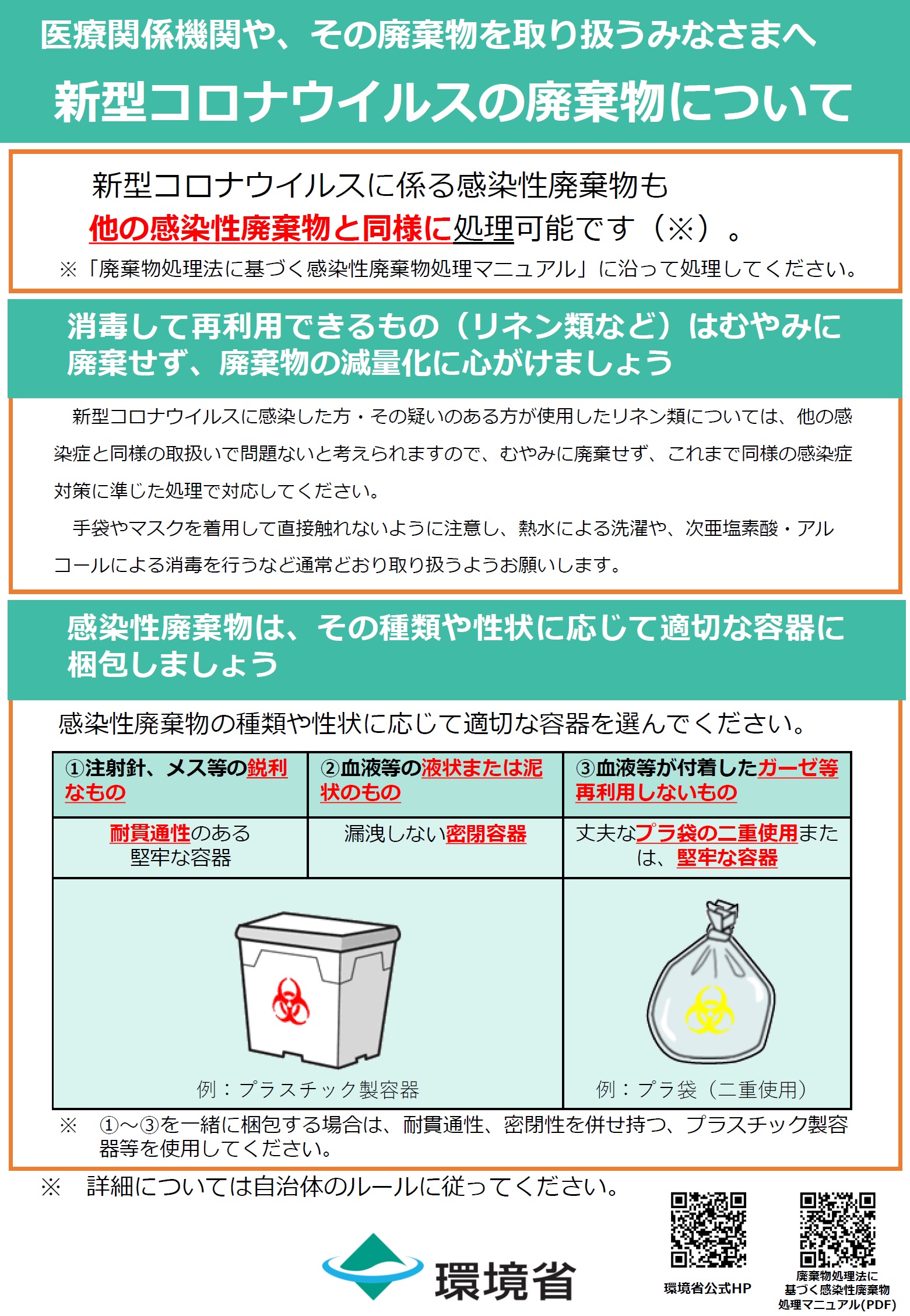 新型コロナウイルスに係る感染症廃棄物の処理方法について