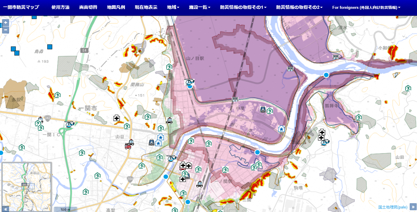Web版一関市防災マップのスクリーンショット