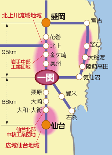 近隣の工業団地との位置関係図